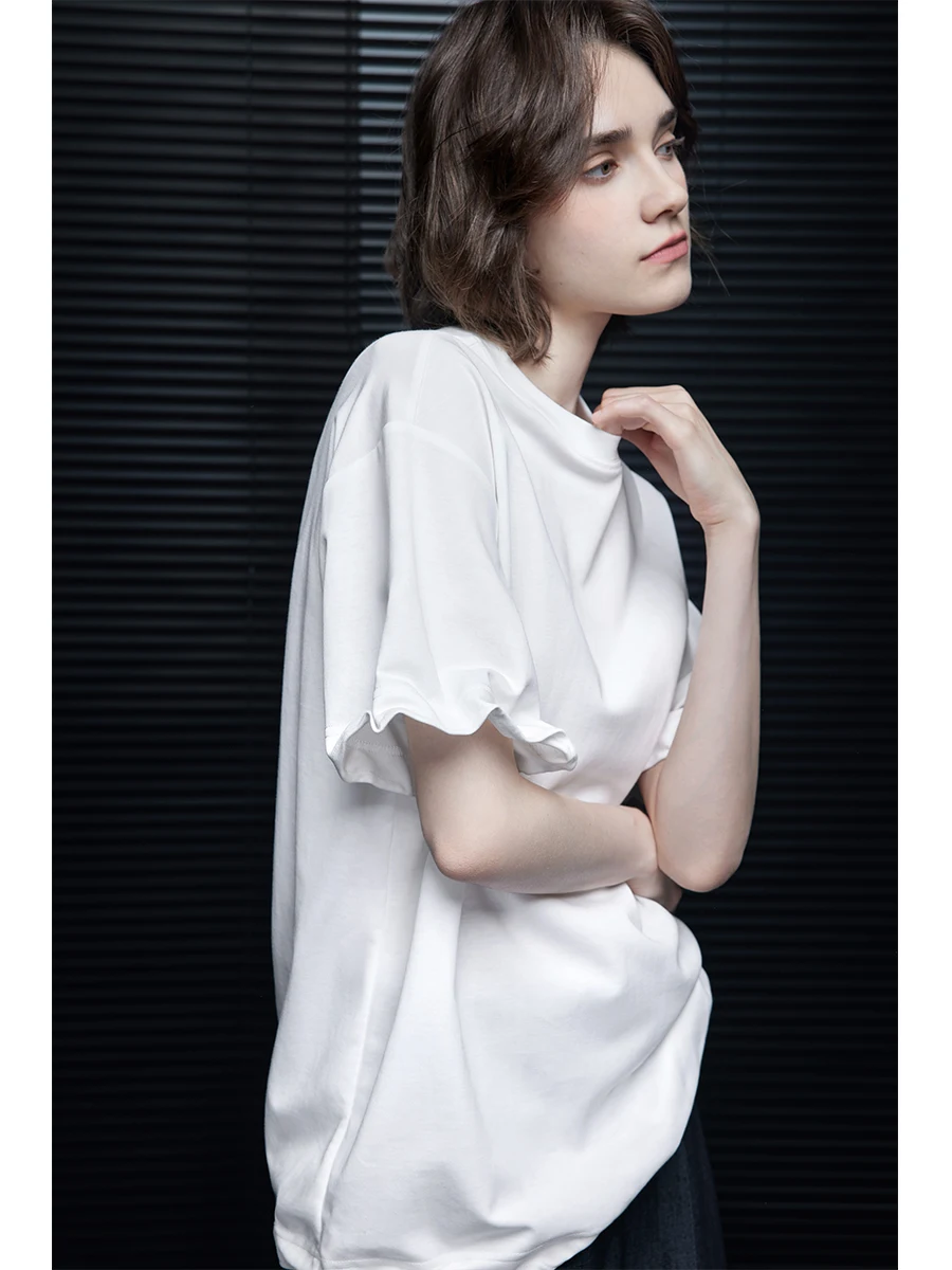 

White Loose ort Sve Knitted T-irt Women's Summer New Sle Street Faion Slim Fit Super Beautiful Pure Color round Ne