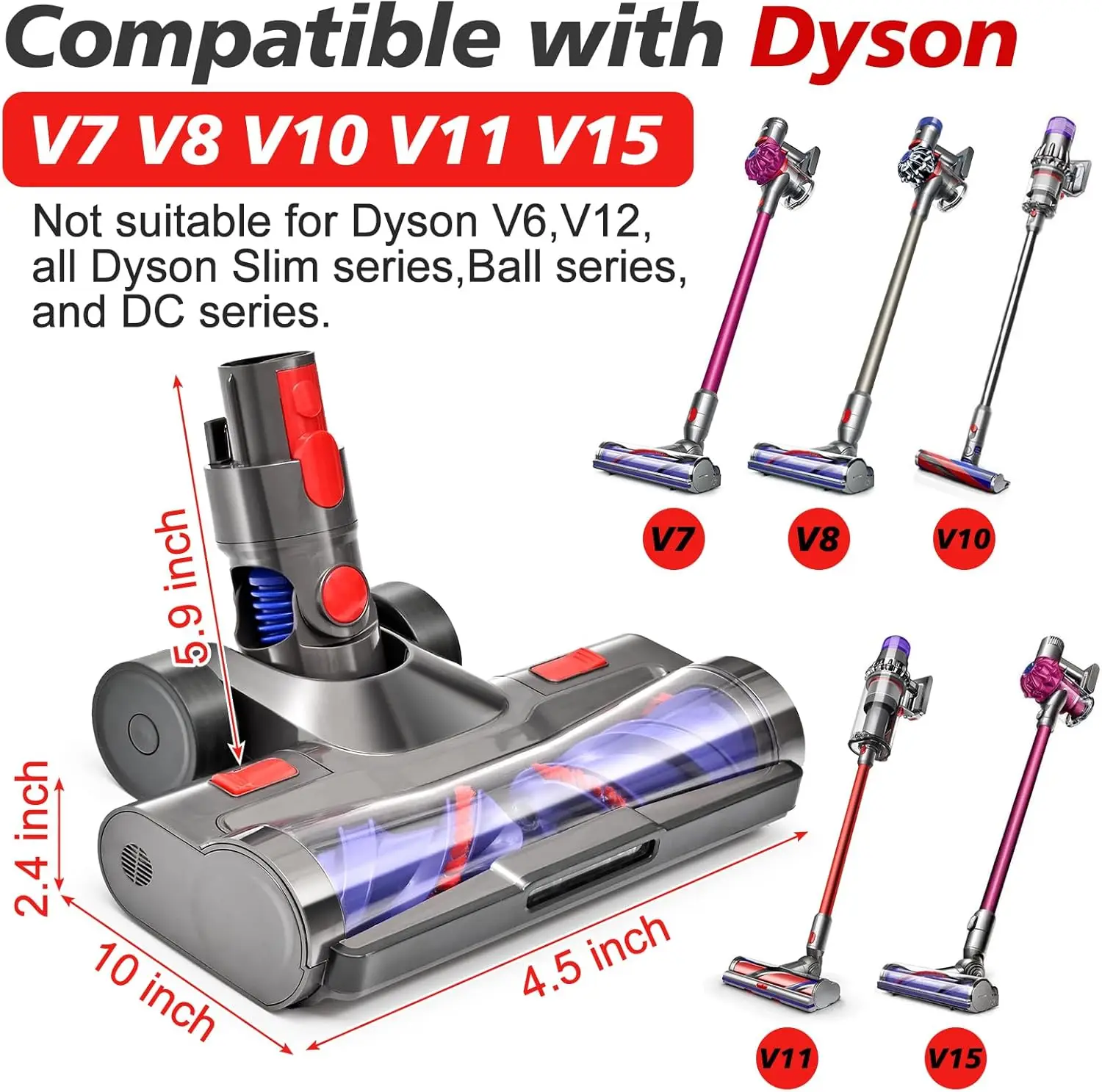 ل دايسون V8 V7 V10 V11 V15 المكانس الكهربائية مع بكرات كبيرة مرنة مع المصابيح الأمامية LED فرشاة نظافة رئيس استبدال أجزاء