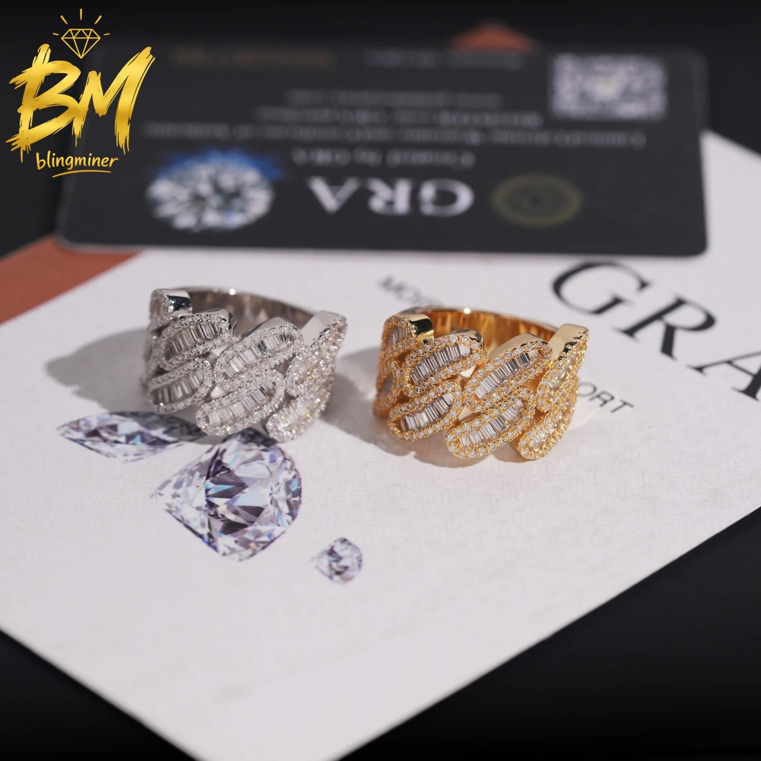 Blingminer Iced Cuban VVS Moissanite Rings For Men Women S925 Silver Finger Jewelry Pass Diamonds Tester GRA Free Shipping