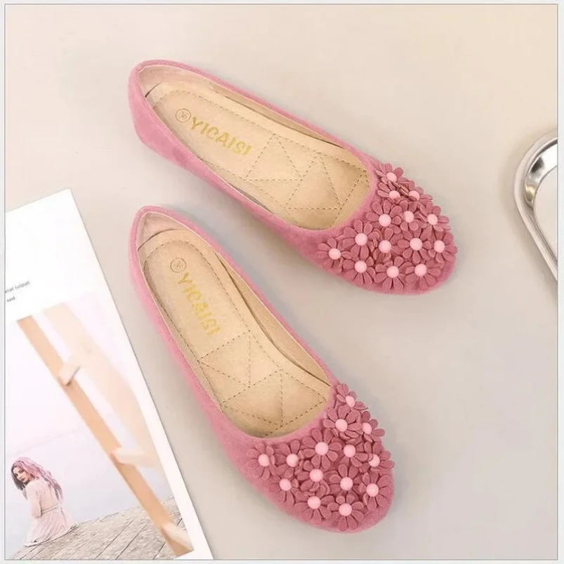 2025 г., женские лоферы большого размера, туфли на плоской подошве, повседневные балетки без шнуровки, мокасины с цветами, круглый носок, неглубокая одиночная женская обувь