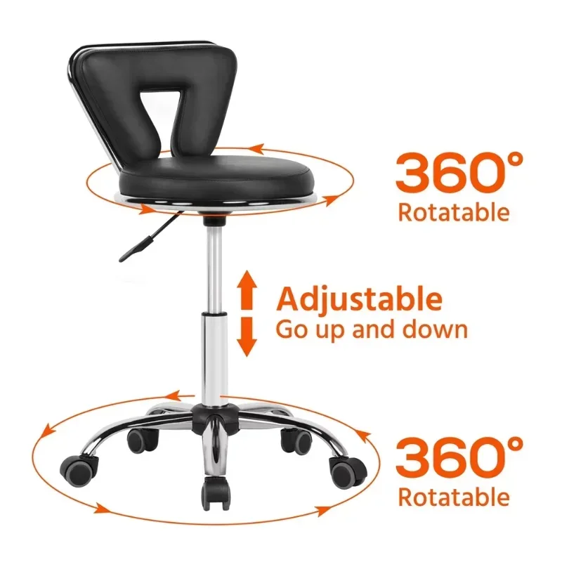 Ajustável Mid-back Salon Stool com Rodas, Preto Bar Stools, Manicure Massage Spa e Cozinha