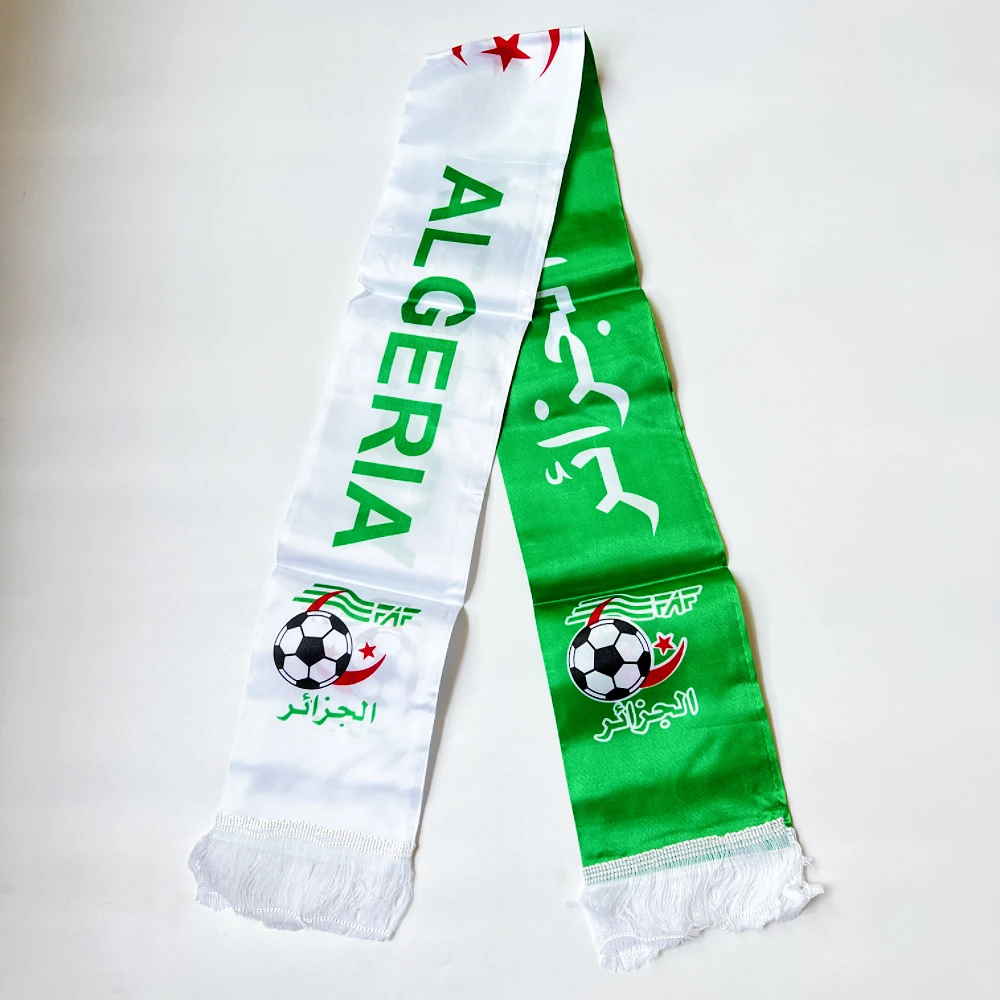 Algeria football scarf 14*130cm Algeria flag Custom Scarf football team Scarf Printing Satin Algeria banner for sports