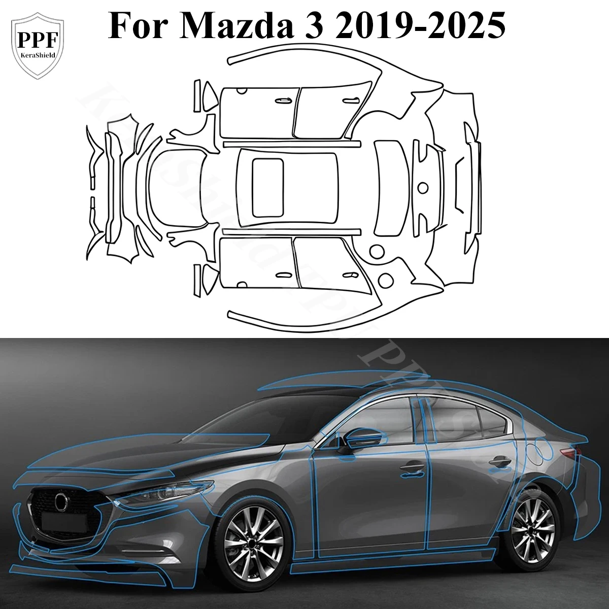 

For Mazda 3 2019-2025 TPUCar Paint Protection Film Anti-Scratch Pre-cut PPF Clear Bra Invisible Cover Repairable Self-adhesive