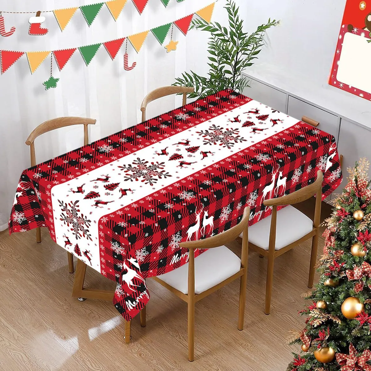 Christmas Buffalo Plaid Plastic Tablecloth Christmas Decorations for Home 2025 Navidad Natal Xmas Table Ornament New Year 2026