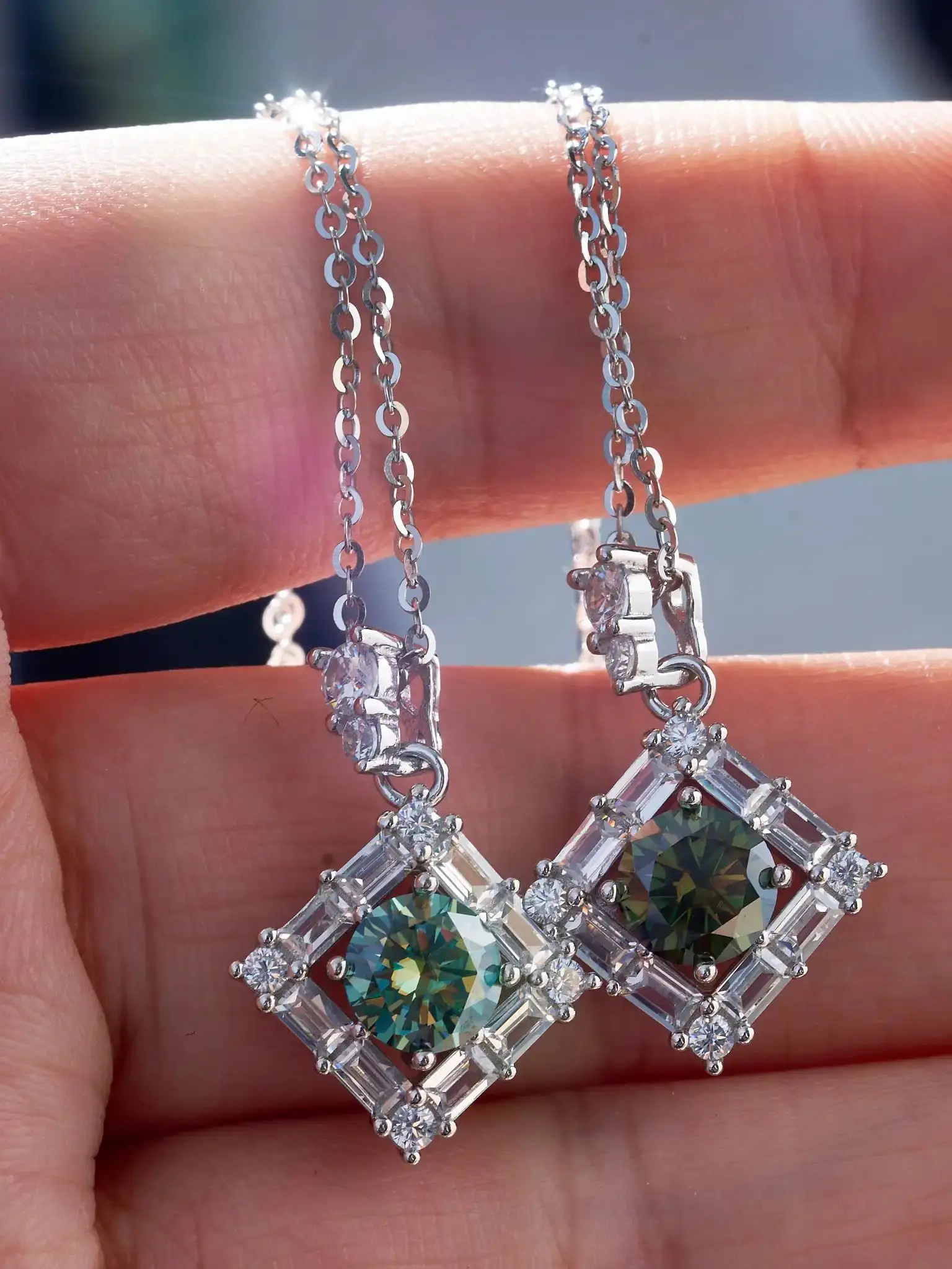 1CT Blau-Grüner Moissanit-Anhänger Halskette Silber 925 Schmuck Besteht Diamanttest mit Schwarzer Karte und Zertifikat – Detail 3