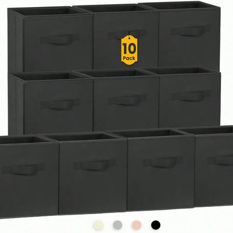 13X13X13 10-Pack Foldable Storage Bins Collapsible Closet & Toy Organization Boxes Space Saving Fabric Cubes