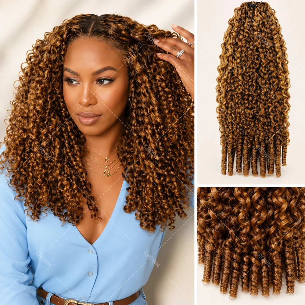 P4/27 Pre-Separated Blonde Highlight Burmese Curly Crochet Human Hair Miracle Knots Feather Crochet Bulk Human Hair Extensions