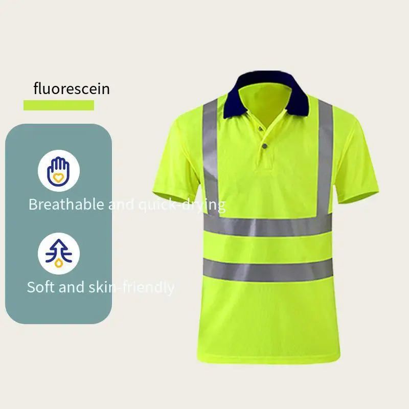 

Рубашка-поло для мужчин, рабочая рубашка с коротким рукавом, светоотражающая защитная рубашка-поло высокой видимости, желтая, XXL, дышащая, легкая
