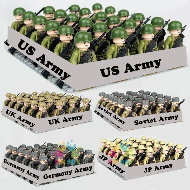 

New Kids Toys 24pcs/lot Military Soldier Building Blocks US UK Mini Action Figures Rifles Weapons Toys For Kids Christmas Gifts