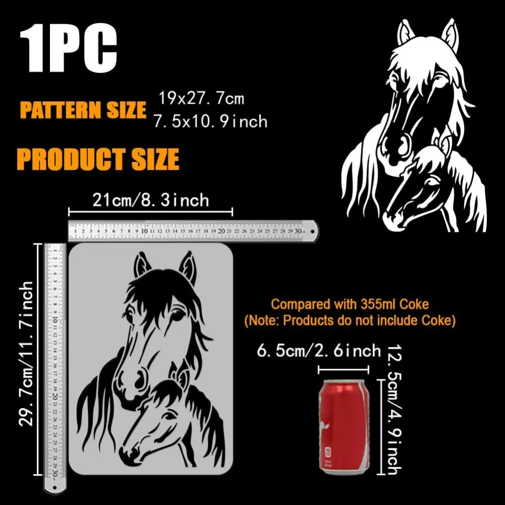 Horses Painting Stencil 8.3x11.7 inch Reusable Mare and Foal Pattern Drawing Template Mother's Day Decoration Stencil DIY Horse