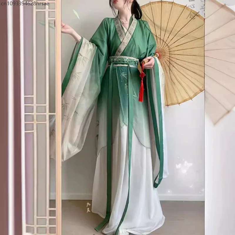 Masquerade Hanfu Dress Women Carnival Cosplay Costume Party Outfit Ancient Traditional Vintage Green White Hanfu Chic Dress view 4