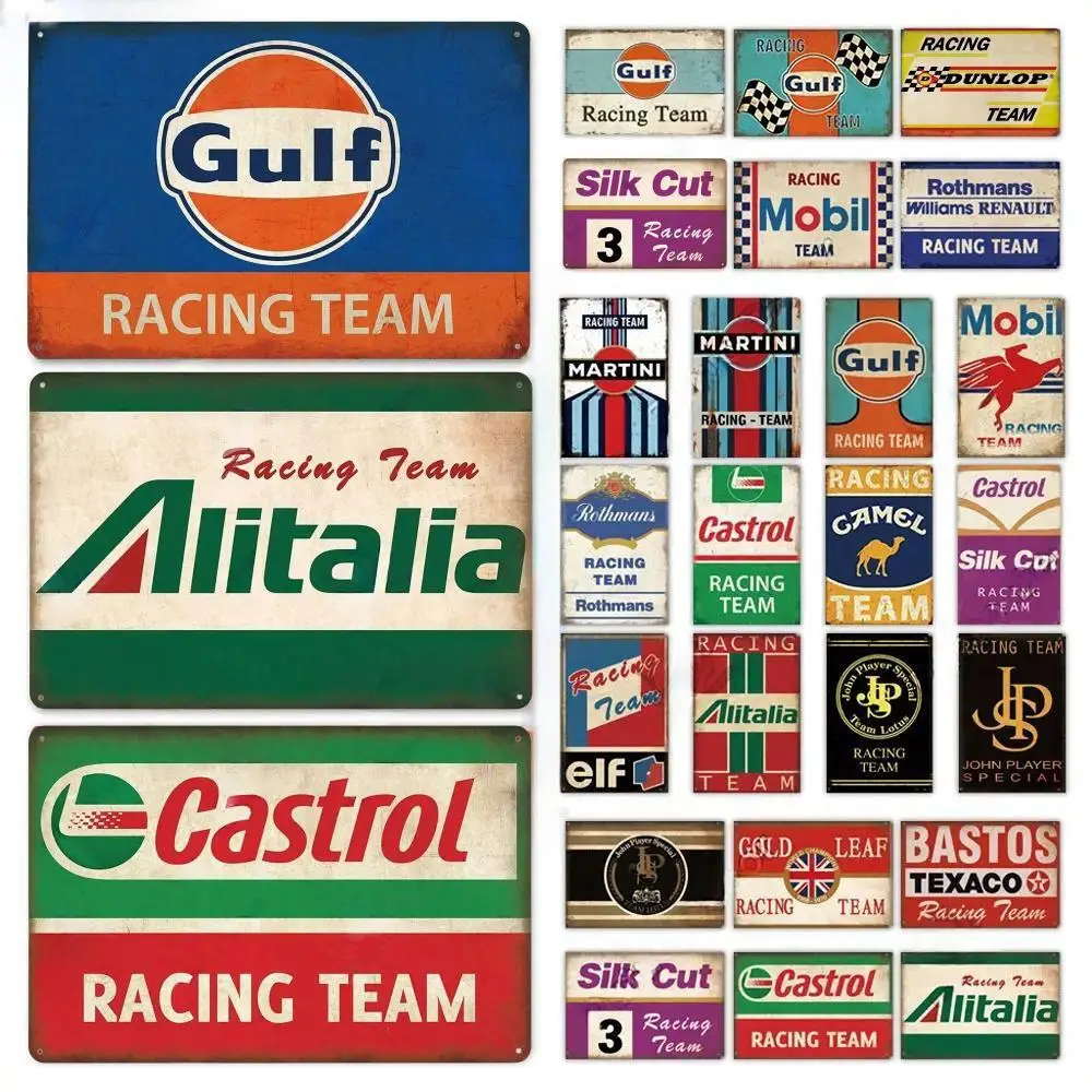 Vintage Racing Team Tin Sign Metal Signs Decorative Plaque For Garage Club Pub Bar Man Cave Farmhouse Decor Wall Decoration 