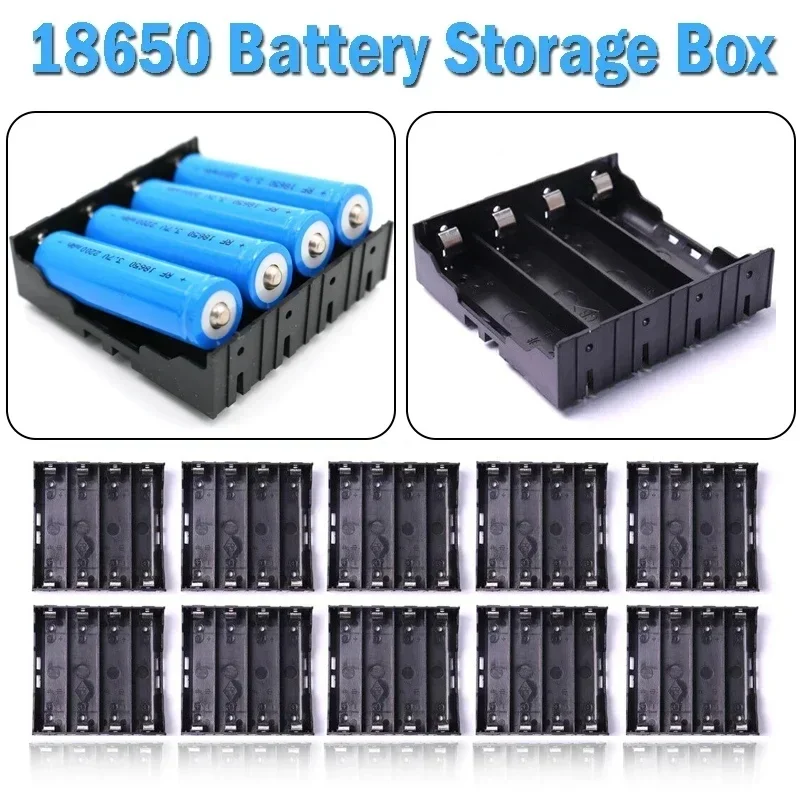18650 Battery Case Holder DIY Battery Storage Box Parallel Black Plastic Batteries Case with Pin 1/2/3/4 Slots Protable Holder