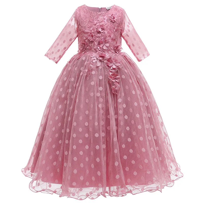 Children\'s Dress Autumn and Winter New Long Sleeve Polka Dot Girls\' Dress Flower Decorative British Princess Style Full Dress