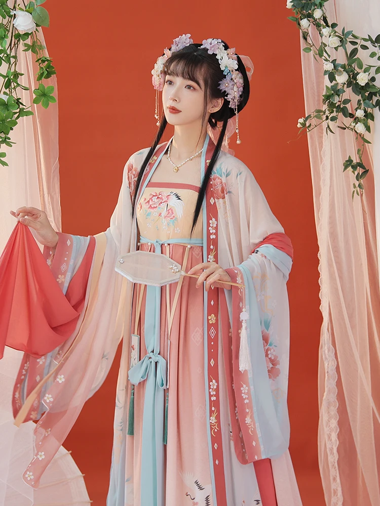 Chinese Style Costumes For Women Adult Big Sleeve Cloak Tang Dynasty Princess Fairy Dress Oriental Dance Pink Hanfu Suit DQL6673