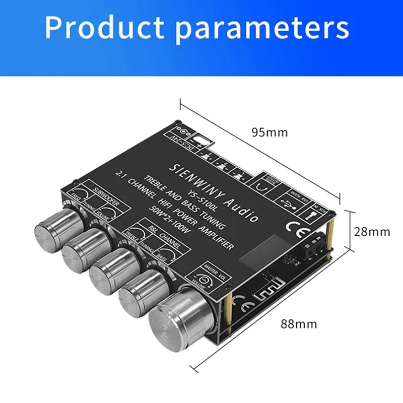 YS-S100L 2.1 Channel Power Amplifier Module Bluetooth 5.1 Audio CS8673E Amplifier Board 50W*2+100W DIY Home Audio Stereo