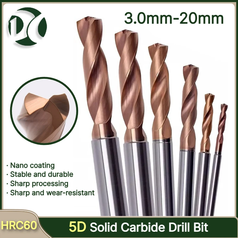 5D Solid Carbide Drill Bit 3.0–20mm CNC-Grade Covers Alloy Steel Stainless Steel More – High Wear Resistance Precise Hole Finish