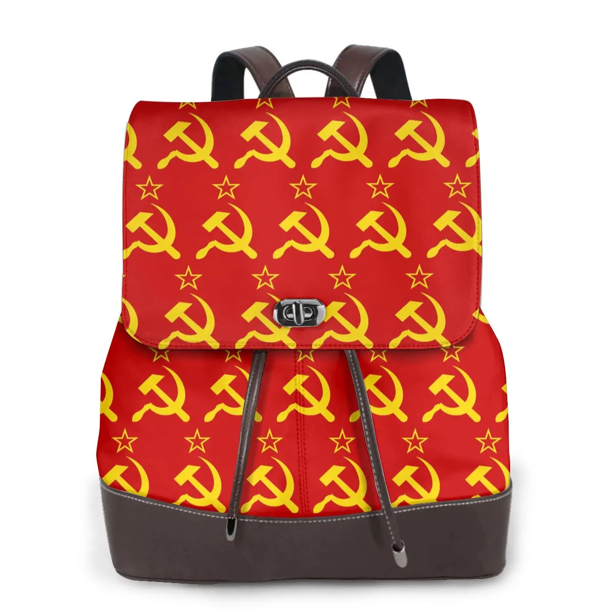 USSR Hammer And Sickle CCCP Russian Soviet Flag Women Soft Leather Backpack Multi Pockets Work Travel Ladies Casual Rucksack