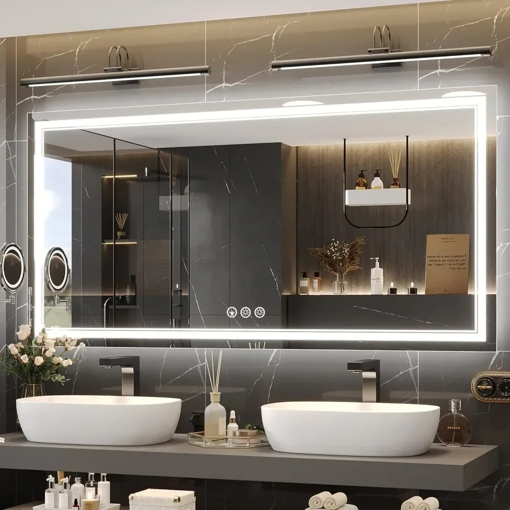 72x36 Inch Led Mirror for Bathroom with Front Light and Backlit, Dimmable Anti Fog Wall Bathroom Mirror with Led Lights