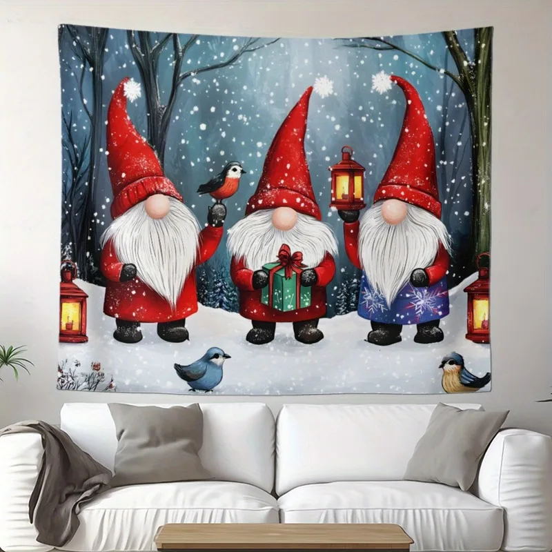 VIKAMA Santa Reindeer Mountain Tapestry, Sunset Clouds Lantern, Christmas Wall Hanging for Living Room Bedroom Home
