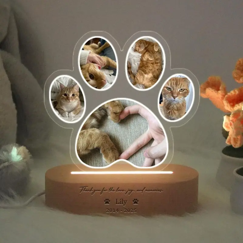 Custom Pet Memorial Night Light - Upload Your Cat/Dog Photo, Personalized LED Lamp for Pet Lovers