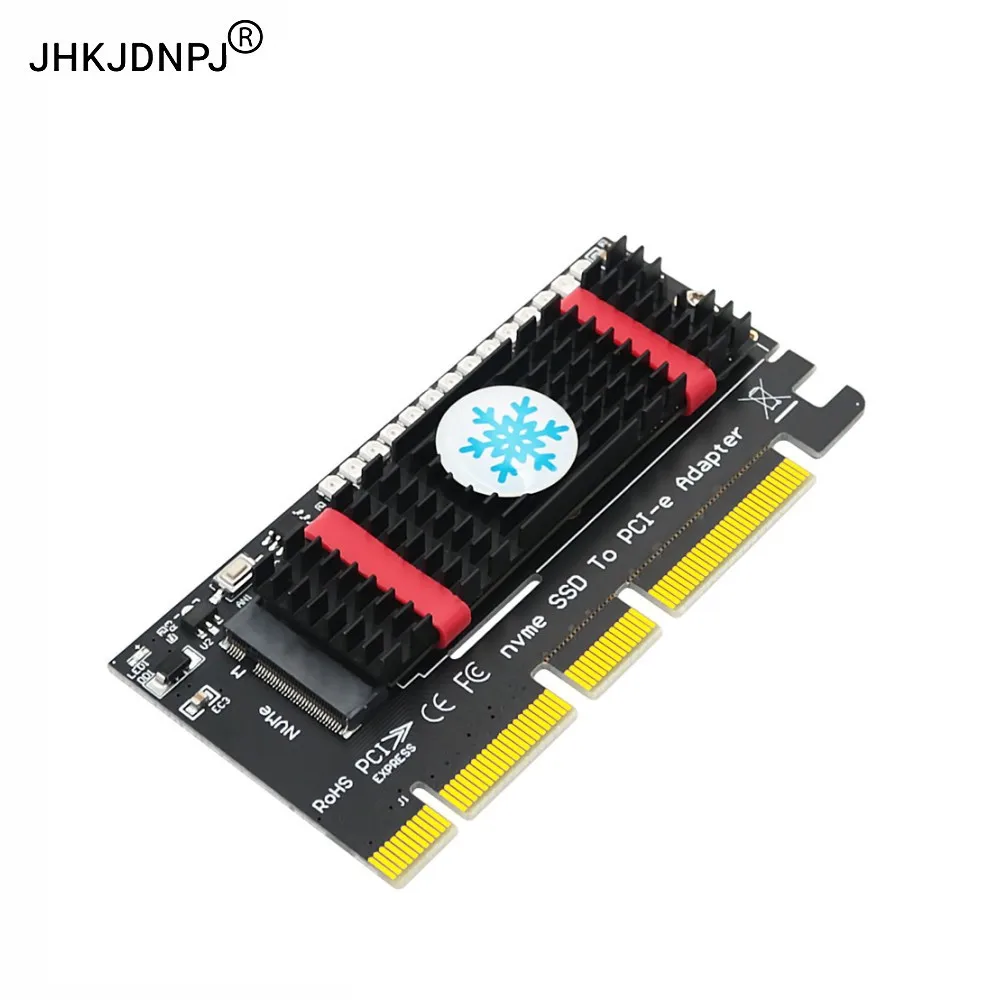 M.2 nvme SSD to PCI-E 4X/8X/16X adapter with black aluminum heatsink and 3528 Colorful flash LED