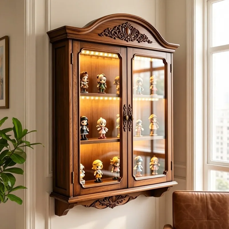 Mid Century Vintage Solid Wood Wall Mounted Display Storage Cabinet Living Room Bedroom Study Home Decor Novelty New Organizer