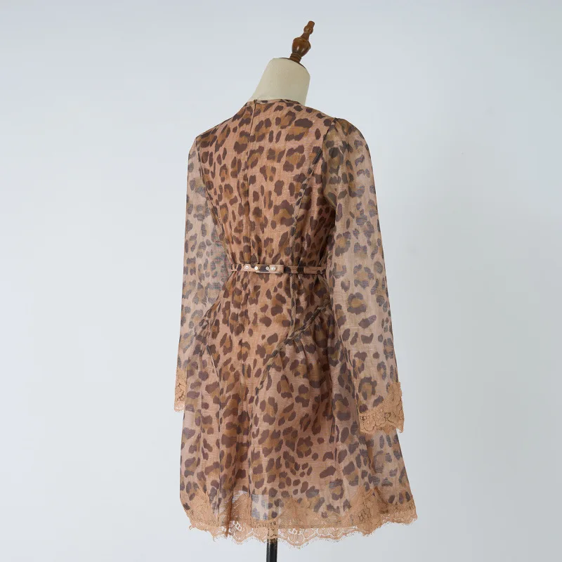 2025 تصميم أسترالي جديد طباعة الإحساس الحرير الكتان الخصر Cinching Dr High الخصر الشارع Sle طويل Sve Thiened Autu...