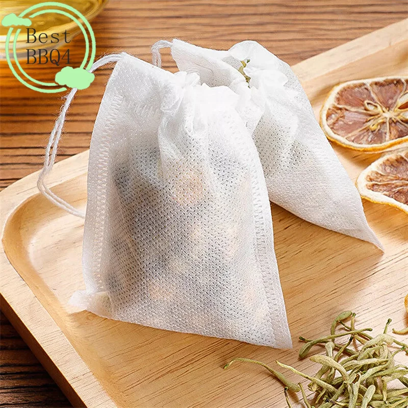 (BBQ4)100PC Non-woven Tea Bag Disposable Teabag With Drawstring Sealing Coffee Spice Tea Filter Paper Infuser Kitch Teaware
