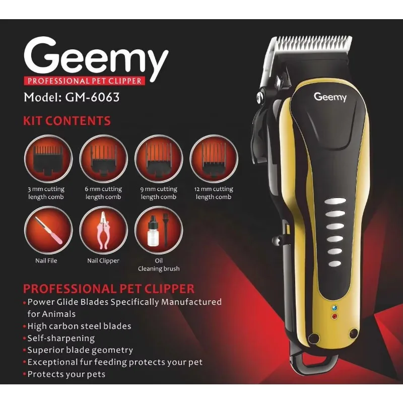 2026 GM6063 Professional Rechargeable Pet Hair Clipper Cordless Pet Hair Trimmer for Pet Supplies and Commercial Equipment