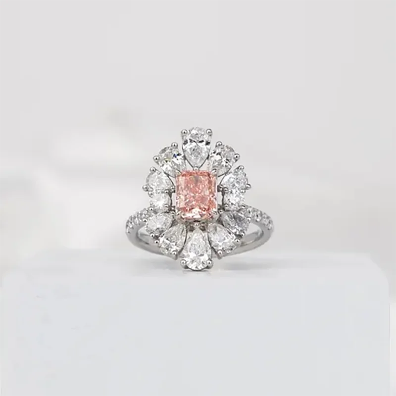 1Ct Fancy Pink VS Radiant Cut Side Stones 2.5ctw Lab Grown Diamond Engagement Ring 14K Gold Pink Diamond IGI Certificate Ring