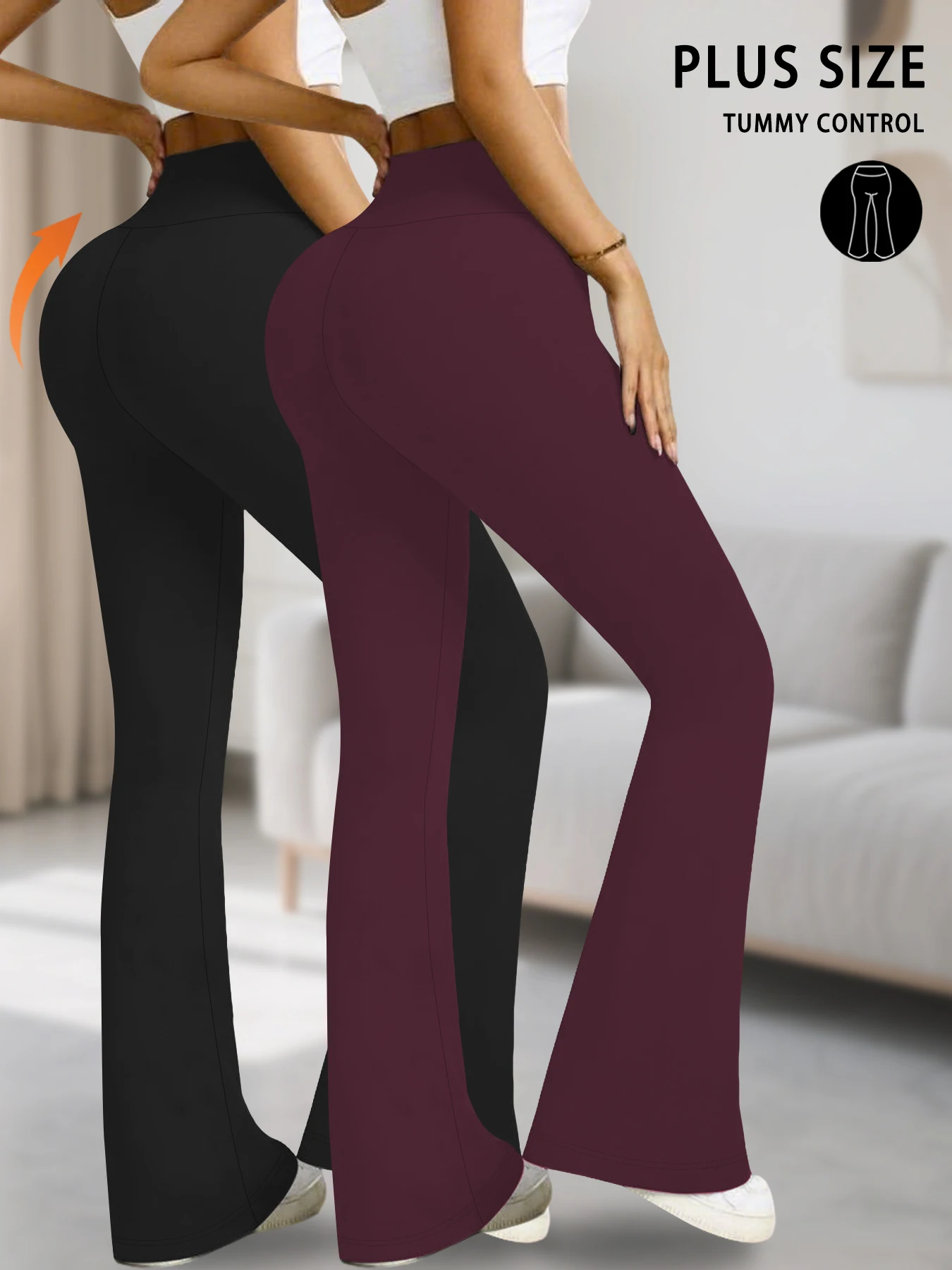 

2 Pack Plus Size Elegant women's high-waisted flared pants for yoga workout. Suitable for women leggings to use for leisure.