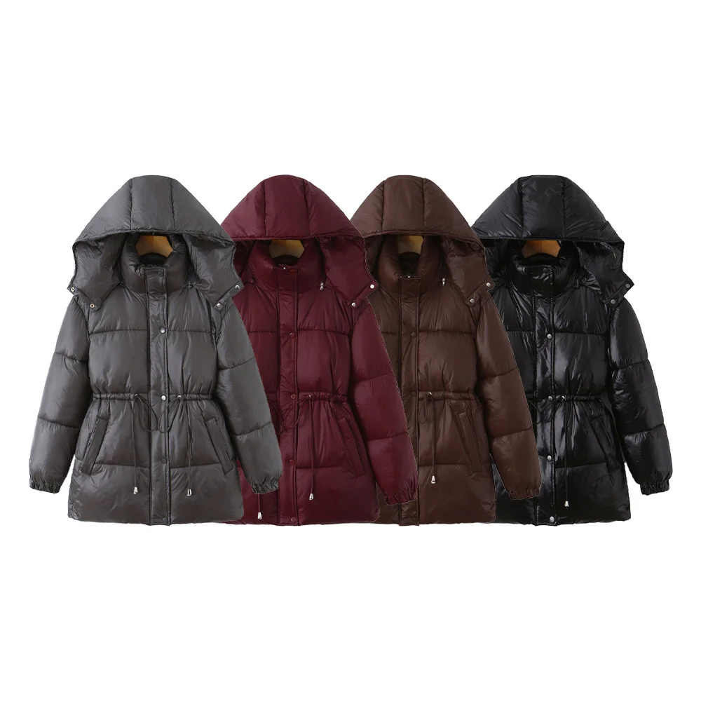 

Новое поступление осени/зимы, женское модное универсальное хлопковое пальто с капюшоном на молнии и шнурке