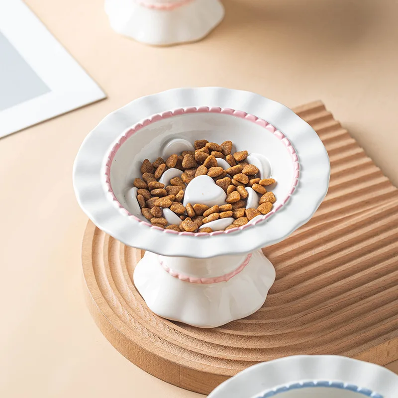 Fashion Ceramic Elevated Cat Slow Feeder Bowl Anti-Choke Pet Food Water Bowl Prevent Black Chin Feeding Dish for Dog and Cat