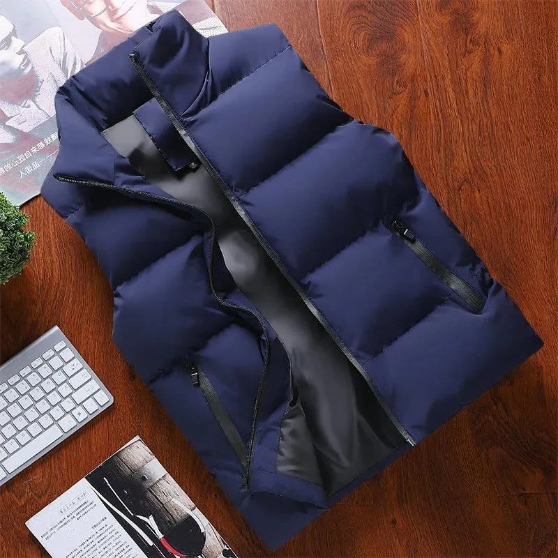 Men's Reversible Padded Vest Warm Stand Collar Sleeveless Jacket Korean Style Thick Waistcoat for Autumn Winter