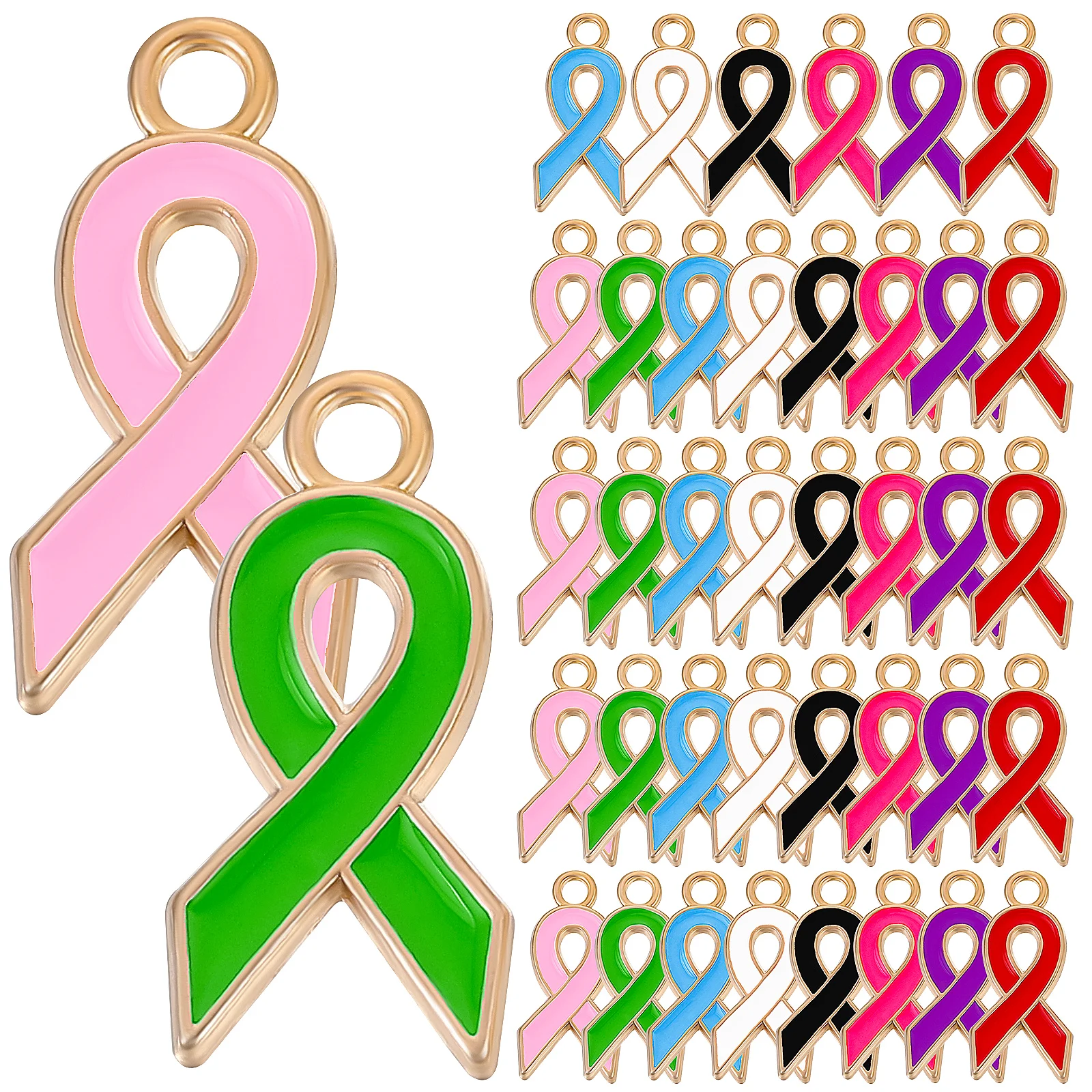 

40Pcs Ribbon Pendants Multicolor Charms Dangles Sturdy Hanging Loop Jewelry Making Accessories DIY Necklace Craft Decorations