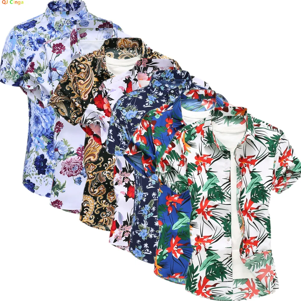 

Новая летняя мужская белая рубашка с принтом, рубашки с короткими рукавами и лацканами азиатских размеров, модные повседневные топы Camisa/сорочка