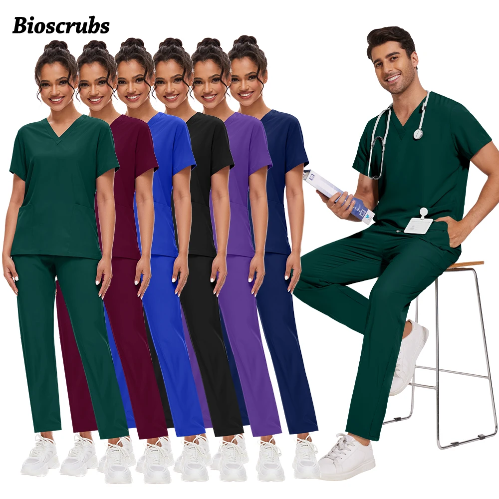 

Medical Clinical Suit Green Black Sanitary Wear Dentist Veterinary Nursing Surgical Uniform Men Women Work Wear Nurse Scrubs Set