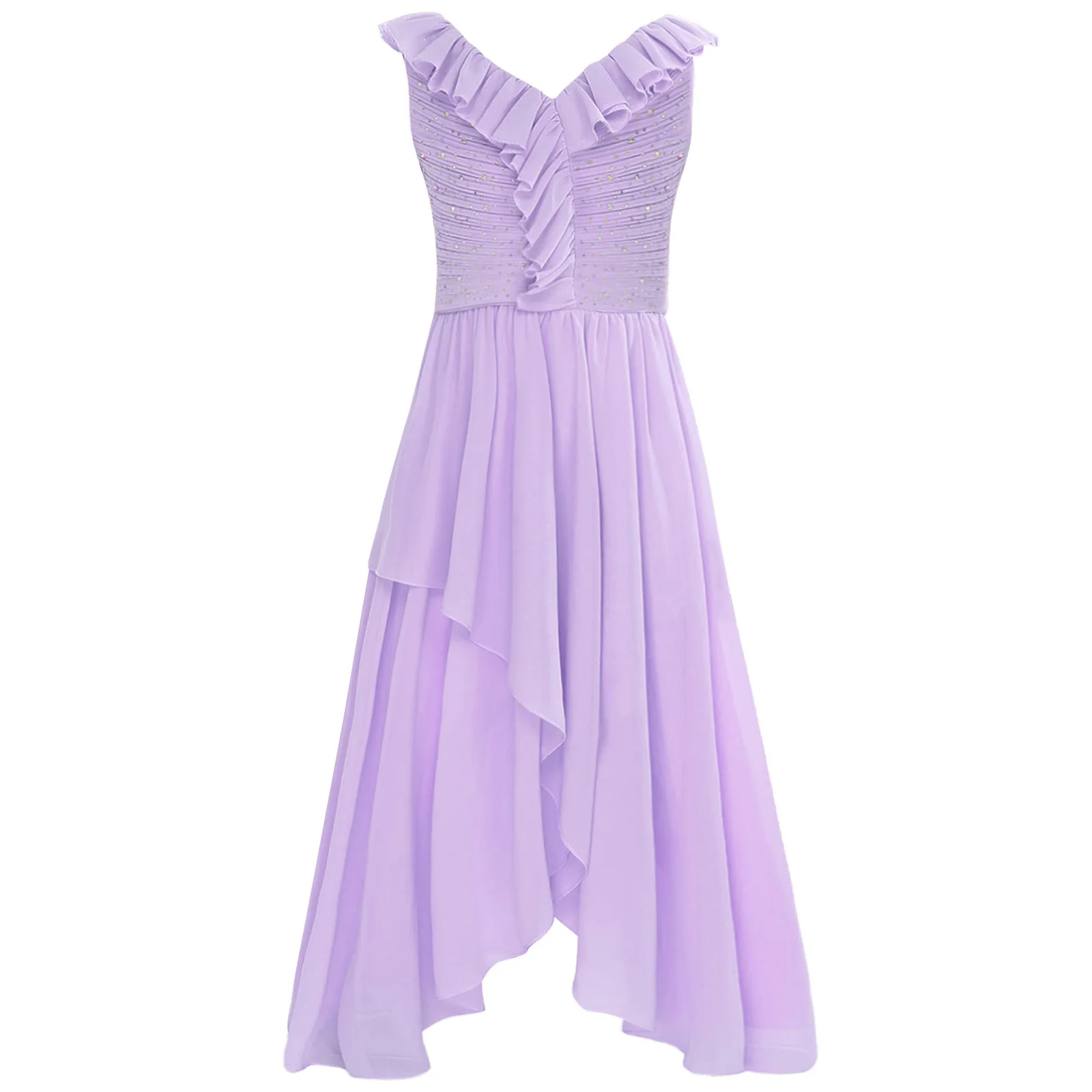 Girls Elegant Chiffon Party Dress Sleeveless Ruffle Collar Floor-length Maxi Dress for Wedding Pageant Birthday Evening