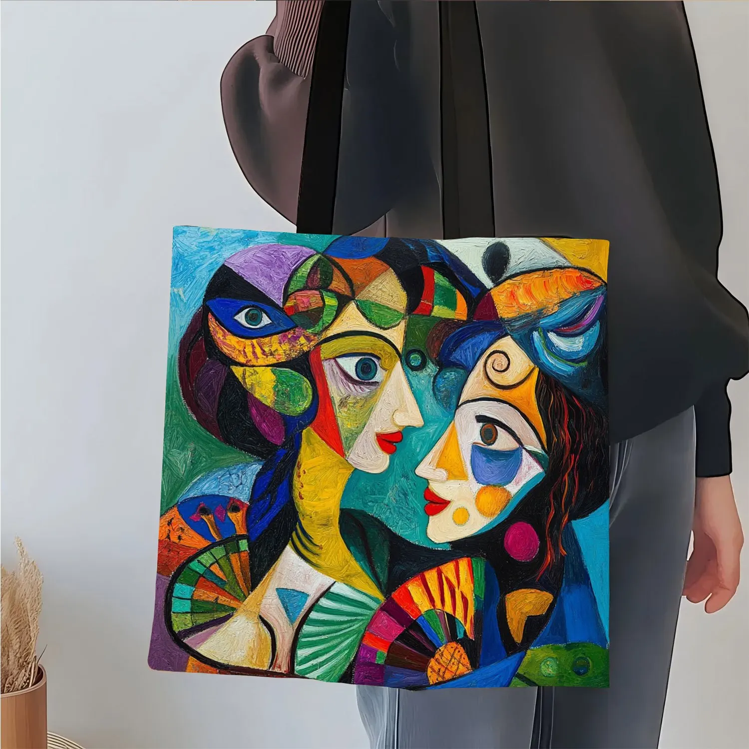 Abstract Art Colorful Faces Portable Tote Bag Vibrant, Reusable Handbag for Travel, Beach Shoulder Bag Christmas Shopping Bag
