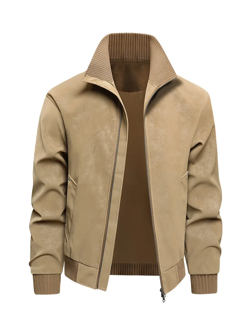 

Men's Vintage Suede Button-Down Jacket Windproof Water-Resistant High-End Leather Motorcycle Coat for Spring Outdoor