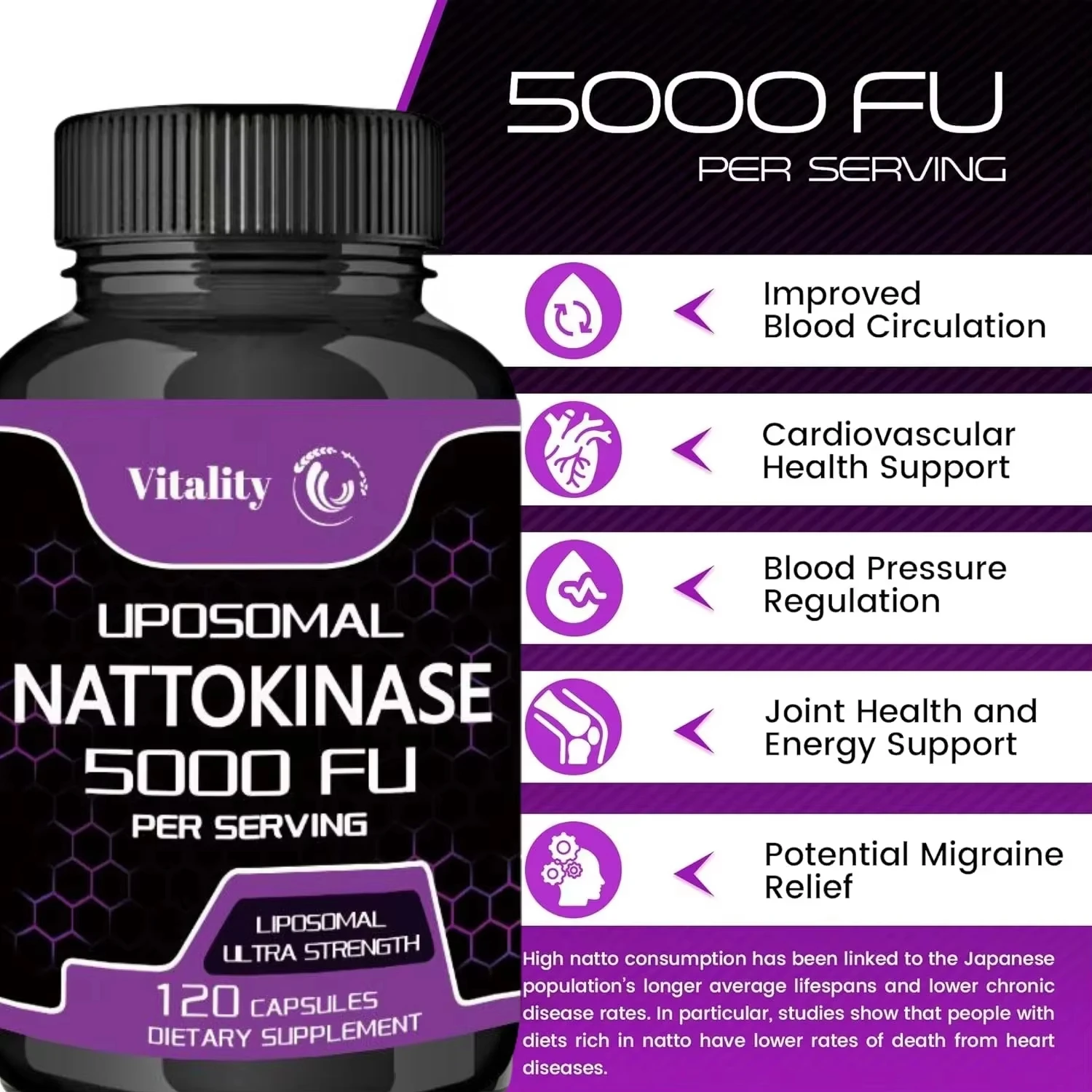 كبسولات حيوية Nattokinase المكملية -5000 فائق التوهج - تركيبة غنية بالإنزيم لمكملات صحة القلب وتنظيم الدم