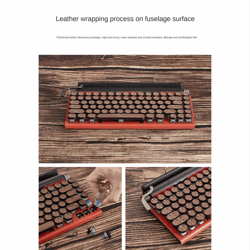 

Retro Typewriter Keyboard Wireless Bluetooth Keyboard USB Mechanical Punk Keycaps for Desktop PC/Laptop/Phone Black