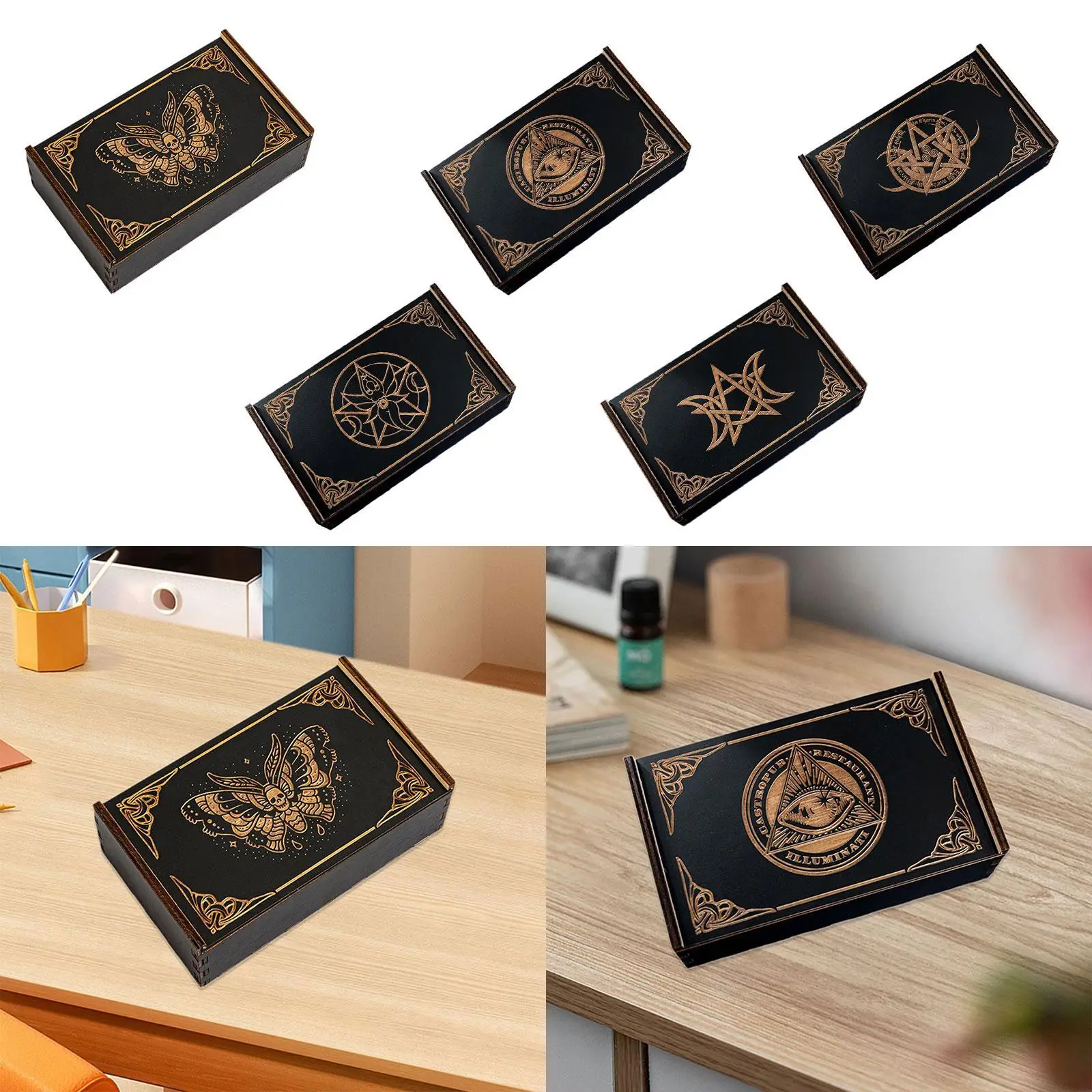 Porta carte per tarocchi in legno, regalo, carte da gioco decorative da collezione, gingillo scorrevole, scatola per ricordi, organizer per carte, custodia per carte dei tarocchi