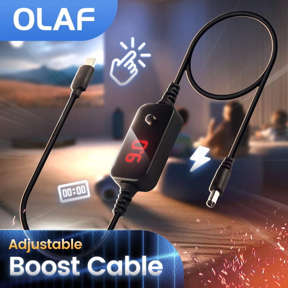 OLAF Kabel doładowania typu c do DC 5 V/9 V/12 V/15 V/20 V Regulowane napięcie Modem optyczny Router Notebook Linia szybkiego ładowania