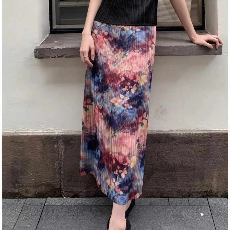 

Miyake Pleated Skirt Plisse 2026 Summer New Slimming Geometric Print Pleats Jupe Pleats Loose Plus Size Retro Fold Half Skirt