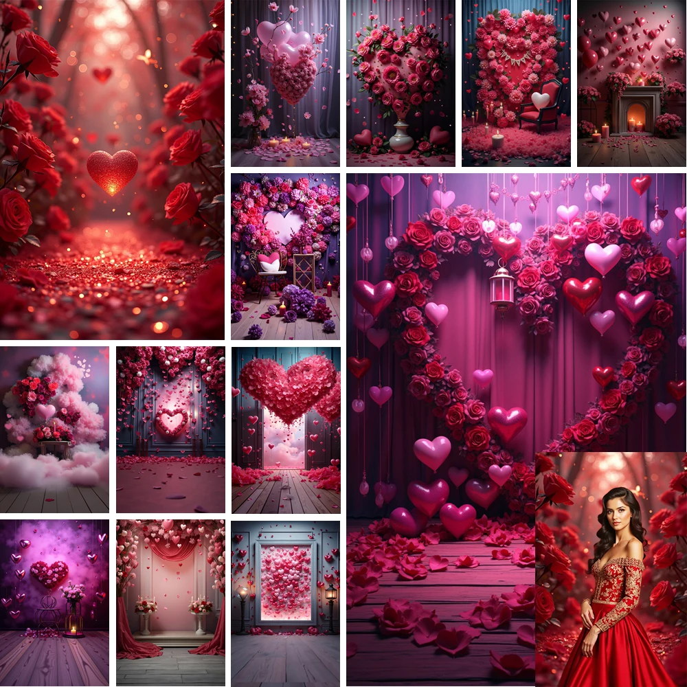 

MOON.QG Valentines Rose Backdrop Bridal Love Heart Flower Anniversary Photo Background Mothers Women Engagement Party Boudoir