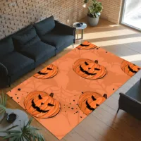 Velvet Quirky Pumpkin Head Design 2D Rug for Living Room and Bedroom, Warm Halloween Festive