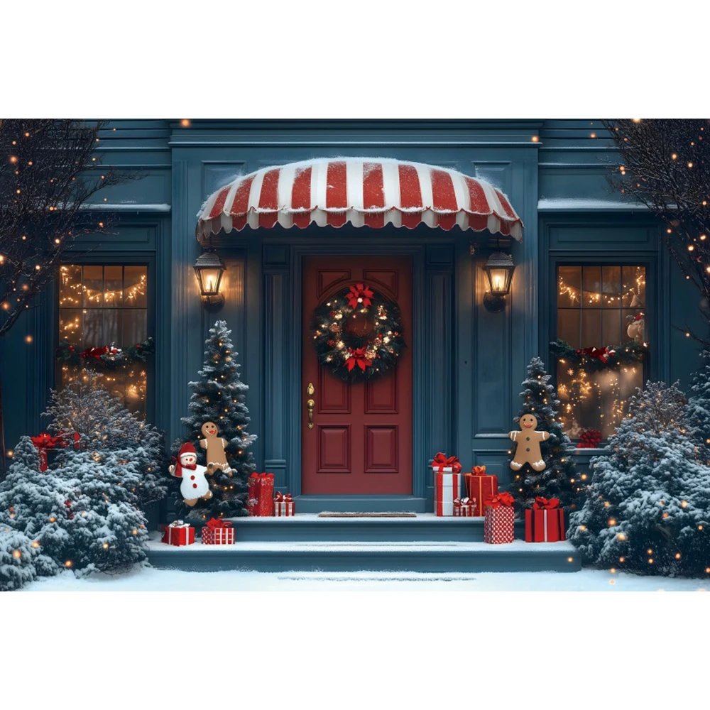 الشتاء عيد الميلاد التصوير خلفية المدخل اكاليل الثلوج شجرة عيد الميلاد الهدايا بريق أضواء الاطفال حفلة صورة خلفية الصورة