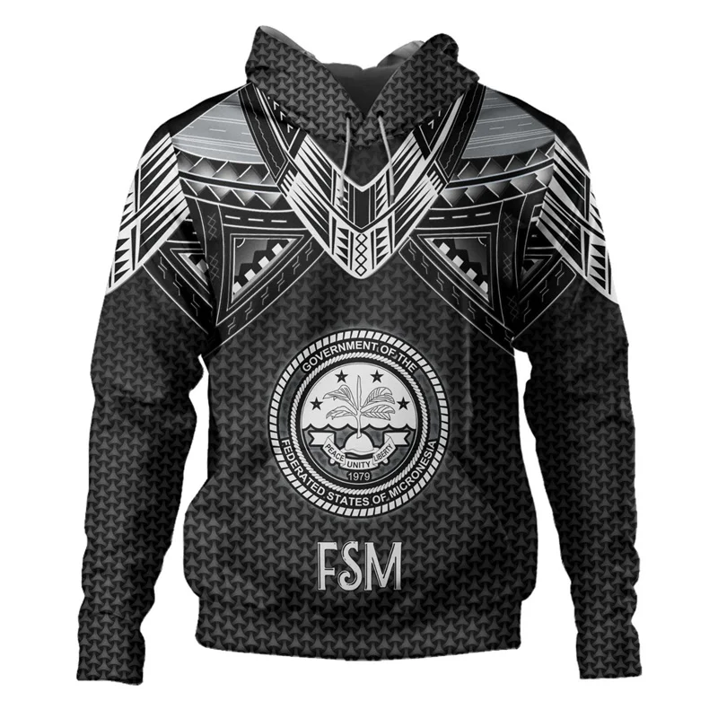 Sudadera con capucha con estampado 3D Vintage para hombre, Sudadera con capucha con estampado de la bandera de los Estados Unidos de Micronesia, abrigo de brazos FSM, ropa de moda